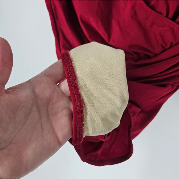 Miraclesuit Red Gathered V Neck One Piece Swimsuit 10 - Picture 4 of 12